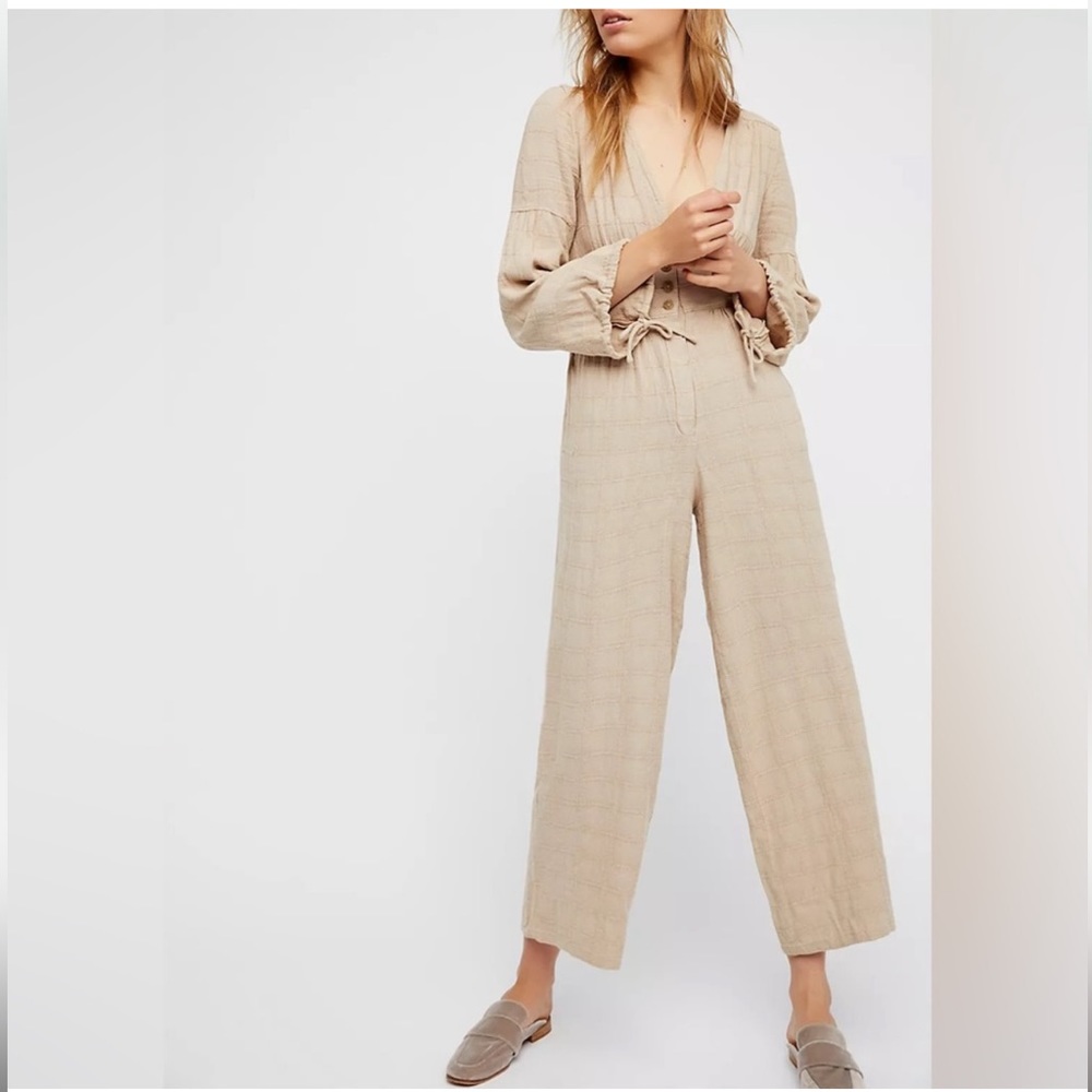 Free People NWT Sand/Sable Jumpsuit in a Linen/ Viscose Blend.